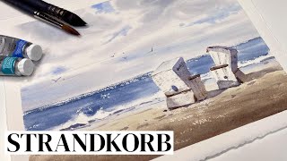 Strandkörbe am Meer  Aquarell Tutorial [upl. by Marx585]