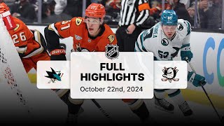 Sharks at Ducks  October 22 2024  NHL Full Game Highlights [upl. by Eenobe]