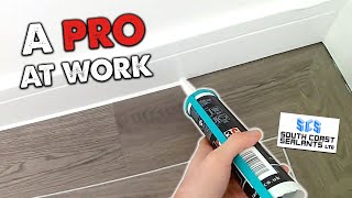 Professional Mastic Man  Silicone Sealant Application Around Skirting Boards [upl. by Ahsikel268]