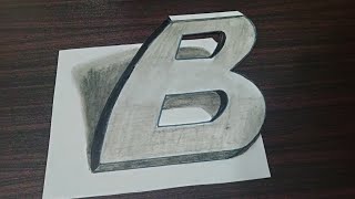 B Letter 3d drawing on paper  step by step 3d drawing tutorial  Optical illusion 😱 [upl. by Salangi]