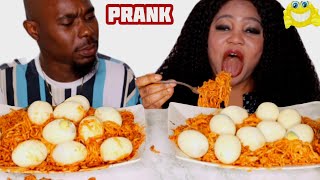 Prank on husband  The most super spicy noodles 🍜 with 20 hardboiled eggs🥚 SHE GOT REVENGE [upl. by Atires954]