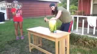 Middlefinger say helllos VIDEO Man cuts watermelon with sword  FAIL  SAD N SCERY [upl. by Aener585]