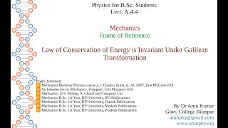 Lect A44 Law of Conservation of Energy is Invariant Under Galilean Transformation [upl. by Berkeley312]