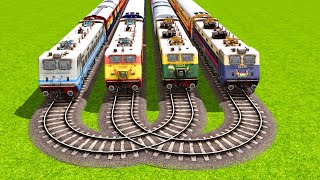 FOUR FASTEST TRAINS VS 2 TWISTED REVERSAL RAILROAD TRACKS🔺 Train simulator 2024Railworks TV [upl. by Barbara341]