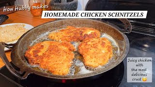 Hubbys Homemade CHICKEN SCHNITZEL with the most Incredible Crust [upl. by Marmawke]