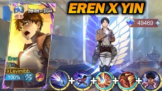 EREN X YIN SKIN Levimlbb Review Skin Eren MLBB X ATTACK ON TITAN  Eren x Yin Gameplay  MLBB [upl. by Amikay668]