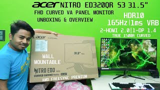 Acer 32 inch fhd va curved monitor ACER ED320QR  unboxing 165hz refresh rate  1ms RT HDR 10 [upl. by Bennet]