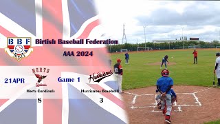 21 April 2024 Herts Cardinals vs Hurricanes Baseball Game 1 Highlight BBF AAA League 2024 [upl. by Yesnil166]