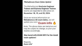 Mahadiscom AEJEAccounts Exams Date update 2024 [upl. by Wymore411]