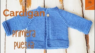 Cardigan Raglan Primera Puesta dos agujas  Parte 1 [upl. by Moorefield]