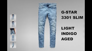 Unboxing GSTAR RAW Mens 3301 Slim Jeans  Colour Light Indigo Aged [upl. by Saihttam]