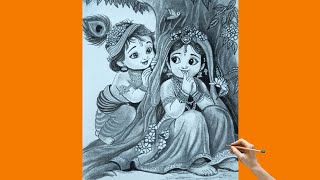 Radha krishna drawing  step by step  pencil and charcoal pencil  beautiful drawing [upl. by Wenn]