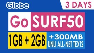 How to Register Globe GoSURF50 Promo  3GB total Data for 3 Days Surfing [upl. by Eniretak]