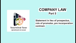 company law part V  English  Preincorporation contracts  role of promotor [upl. by Tolecnal]