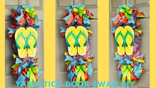 EASY HIGH END SUMMER YARDSTICK DOOR SWAG CENTERPIECE GARLAND WREATH DIY FLIP FLOPS amp LEMONS [upl. by Elyssa]