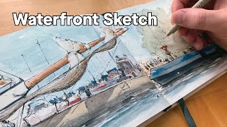 Sketching a Waterfront Scene with Pen and Watercolor [upl. by Elhsa]