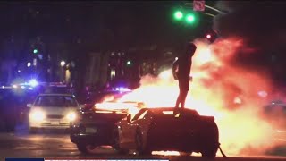 Cars set on fire at Oakland sideshows [upl. by Sadick]