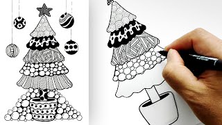 Zentangle Art for beginners  christmas zentangle art  christmas tree from zentangle art [upl. by Ydiarf183]