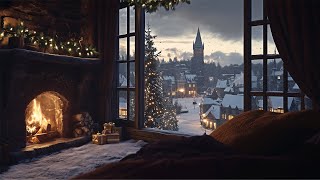 A Cozy Christmas Night In Hogwarts🎄 Snowfall Winter Ambience With Crackling Fireplace [upl. by Eico]