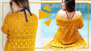 TRICÔ PASSO A PASSO  Saída de Praia no Tricô ✿ COMPLETO 💬How to Knit a Summer Vest [upl. by Krahling]