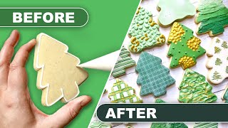 How to Decorate Festive CHRISTMAS TREE Cookies with Royal Icing [upl. by Maire686]