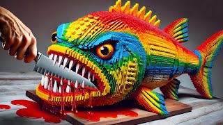 How to Create Best Recipe from RAINBOW MONSTER FISH IRL  Lego Cooking Stop Motion [upl. by Ennelram]