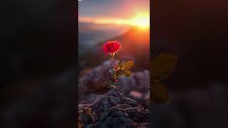 A beautiful red rose illuminated by the sunset You can feel the strength and fragility of nature [upl. by Arob]