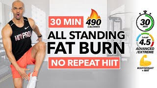 30 MIN INTENSE ALL STANDING HIIT WORKOUT BURN 500 CALORIES  No Equipment  No Repeat  NonStop [upl. by Esirtal99]