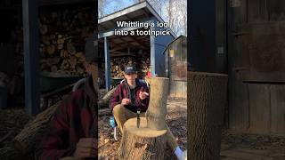 Whittling a log into a toothpick😭 challengevideo mrbeastchallange wilderness outdoors knife [upl. by Bernhard669]