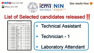 ICMR NIN  List of Selected candidates Released 🎉🎊Technical Posts Check your result now‼️ [upl. by Anaujait]