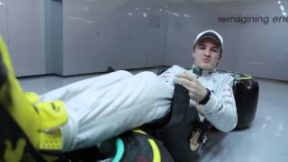 Formula One Nico Rosberg explains the drivers seat in a MercedesBenz F1 [upl. by Rhonda380]