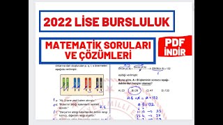 2022 Lise Bursluluk Matematik Soruları Ve Açıklamalı Çözümleri PDF İNDİR [upl. by Aratehs]