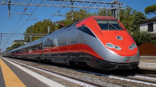 TRENI PASSEGGERI E MERCI VELOCI in arrivo PARTENZA e transito a RICCIONE [upl. by Amrac]