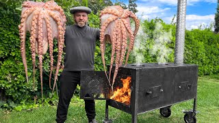 Fried a Sea Octopus on a Homemade Grill Mediterranean Cuisine [upl. by Mowbray89]