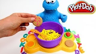 Play Doh Cookie Monster Letter Lunch Mold Cookies Sesame Street Playset playdo by lababymusica [upl. by Anaoj946]