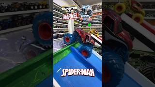 monsterjam Toy MonsterTruck race  Viewer request 692  Marvel SpiderMan 🆚 IronMan Battle [upl. by Vashtia]