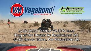 D38 UTV Race  King of the Desert 22622  Vagabond Motorsports 250 Honda Talon [upl. by Nevart]