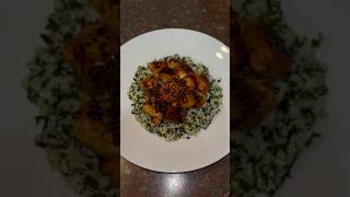 salmon bites w cream spinach rice🤌🏾so so good food salmonbites dinner music beats love art [upl. by Novyart]