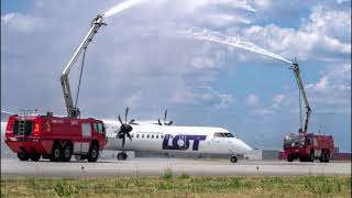 RZESZOW Airport  Inaugural flight with water cannon salute [upl. by Ielarol]