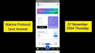 Marina Protocol Crypto Airdrop Answers Today 07 November 2024  Quiz Answers Today MarinaProtocol [upl. by Oirasor161]