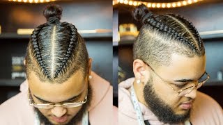 2 BRAIDS MAN BUN HAIRSTYLE FOR MIXED CURLY HAIR TUTORIAL  2017  THEBRANDONLEECOOK [upl. by Mettah]