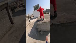 Moneyheist rooftop freerun pov😂parkour rooftop moneyheist freerunning shortslife parkourlife [upl. by Yrojram]