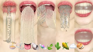 asmr CLEAR EMOJI FOOD JELLY 🍜🫧👅🐚🍬🍃🌵🌽☁️🥯 투명 이모지 젤리 먹방 eating sounds [upl. by Ahsinrac]