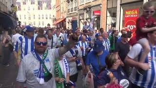 Killie fans European tour Fan walk Kilmarnock fans in Bruges 182024 [upl. by Lyrac]