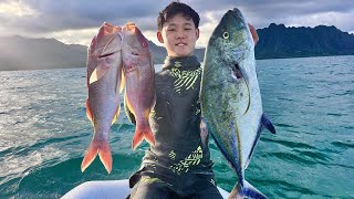 Hawaii Spearfishing For Big Trevally And BIG Goats  Moana Kali Catch And Cook [upl. by Nightingale932]