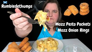 Rumbledethumps MUKBANG  Mozzarella Pesto Pockets  Crunchy Mozzarella Onion Rings  EAT WITH ME [upl. by Ydnar797]