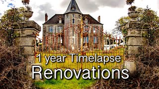 Abandoned Chateau Renovation  THEN amp NOW 1 YEAR in 10 min  THE SALON  Living Room [upl. by Etac]