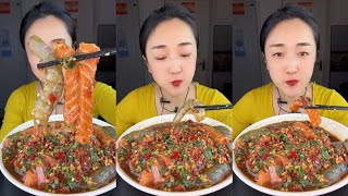 SUB 해산물 Salmon Mixed with Shrimp🐠🐠🍤🍤Seafoodsashimigourmetasmrmukbang [upl. by Nolrev856]