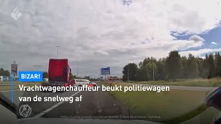 Bizar 😨 Vrachtwagenchauffeur beukt politiewagen van snelweg af  Hart van Nederland [upl. by Acinimod754]