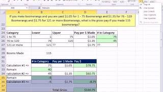 Excel 2010 Business Math 48 Incentive Pay Variable Piece Work Rates [upl. by Ardnuasak]